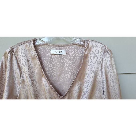 DO+BE Satin Animal Print Cheetah Peplum Balloon Sleeves Y2K Top Blouse M - Picture 5 of 10